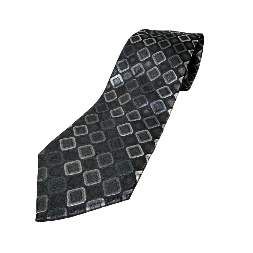 Arrow Men's Necktie Black Gray Square Diamonds Abstract Geometric 100% Silk